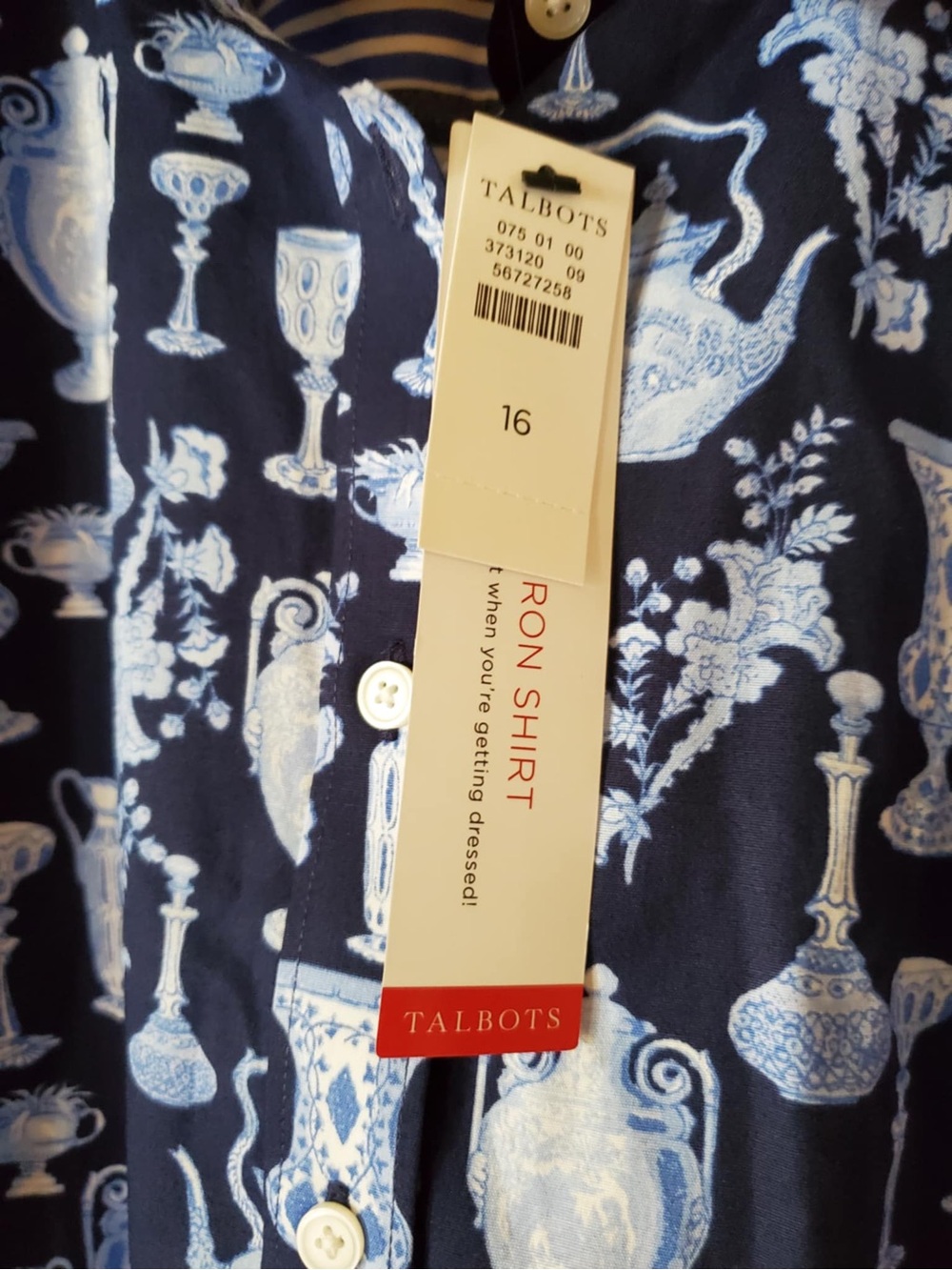 TALBOTS Non Iron Perfect Shirt • Antique Vases • Contrast Stripe Classic 16 - Picture 7 of 8